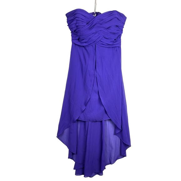 David's Bridal REGENCY Purple Mini Strapless Bandeau Top High Low Chiffon Dress - Picture 1 of 10